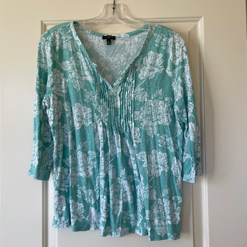 Talbots Petites Floral Rayon/Tencel Top – Spring Green, Petite Large